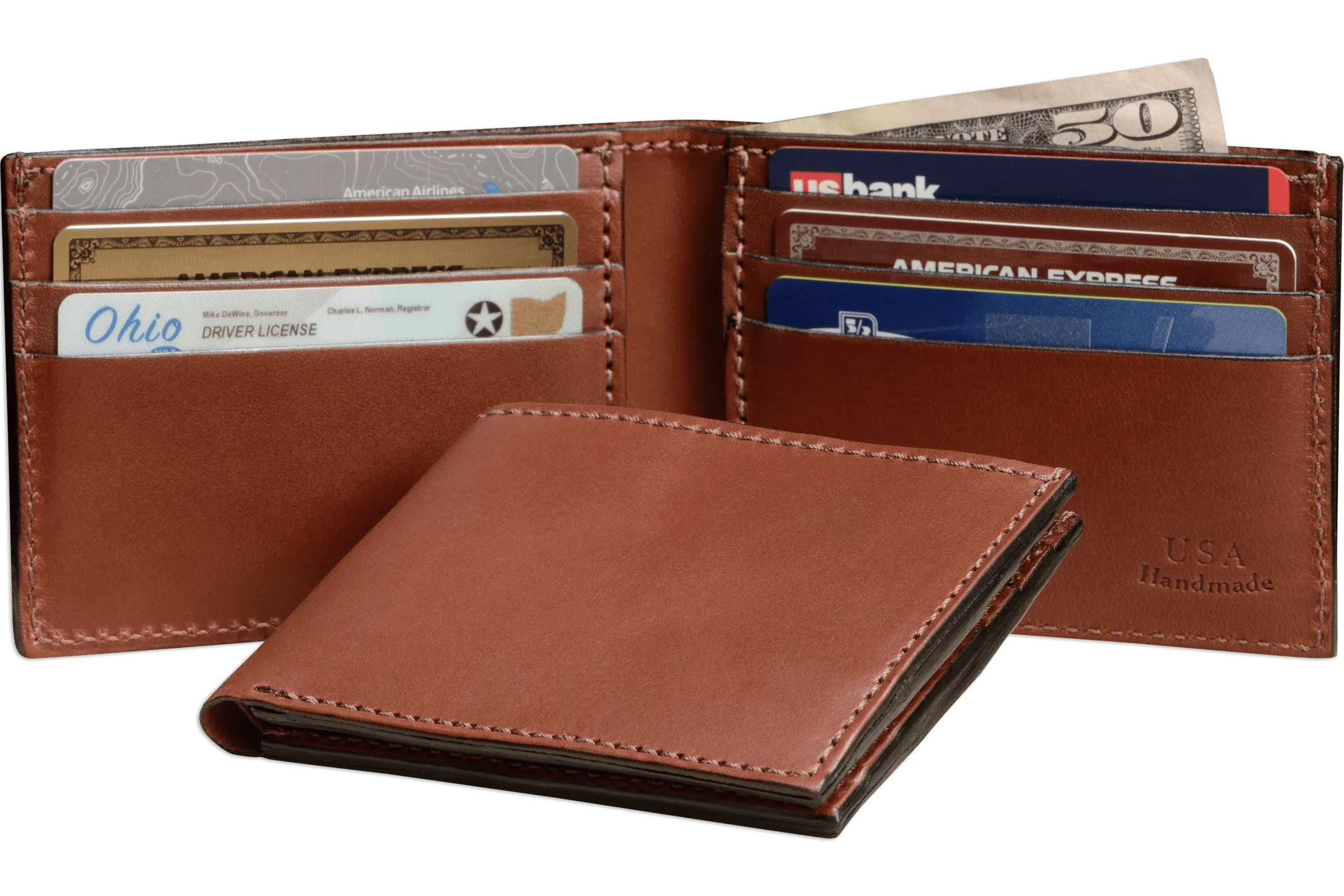 Medium Brown Premium Leather 6 Card Slot Bifold Wallet