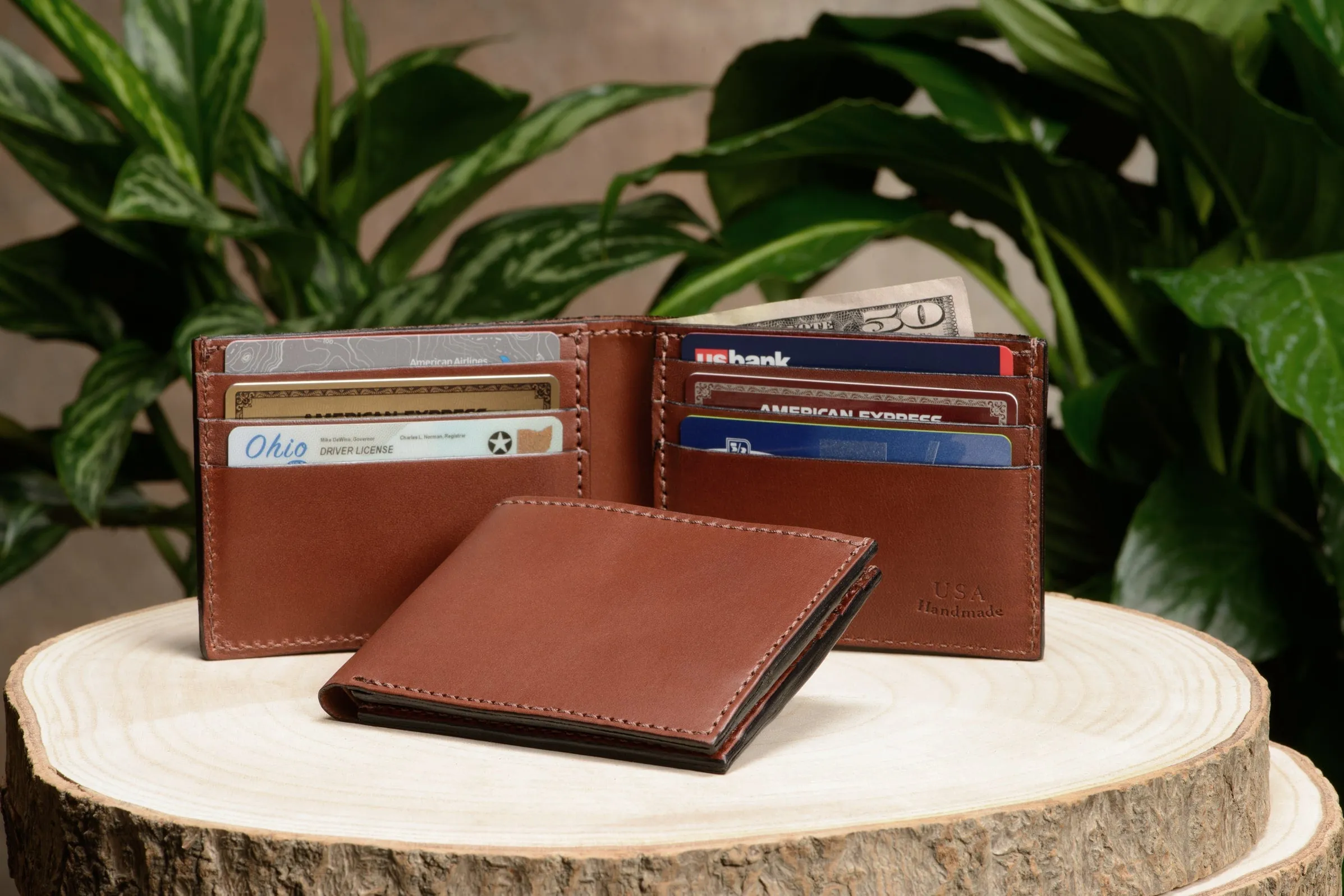 Medium Brown Premium Leather 6 Card Slot Bifold Wallet