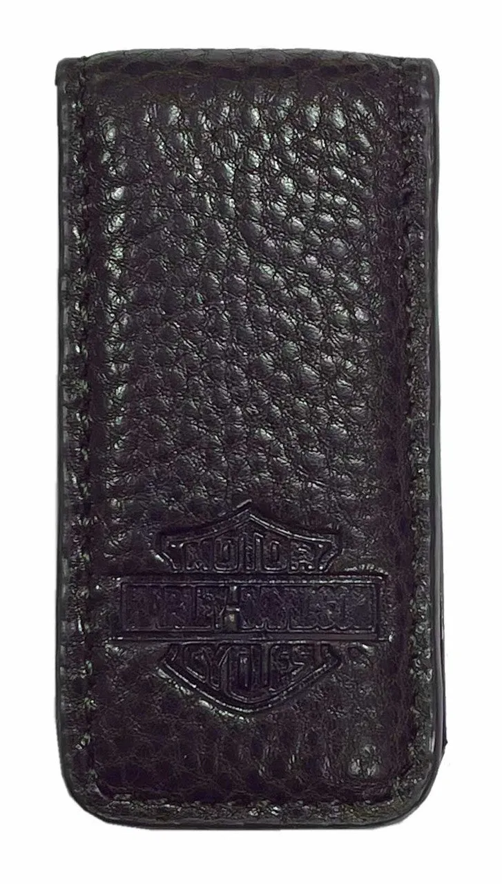 Men's Bar & Shield Leather Magnetic Money Clip - Dark Red Brown