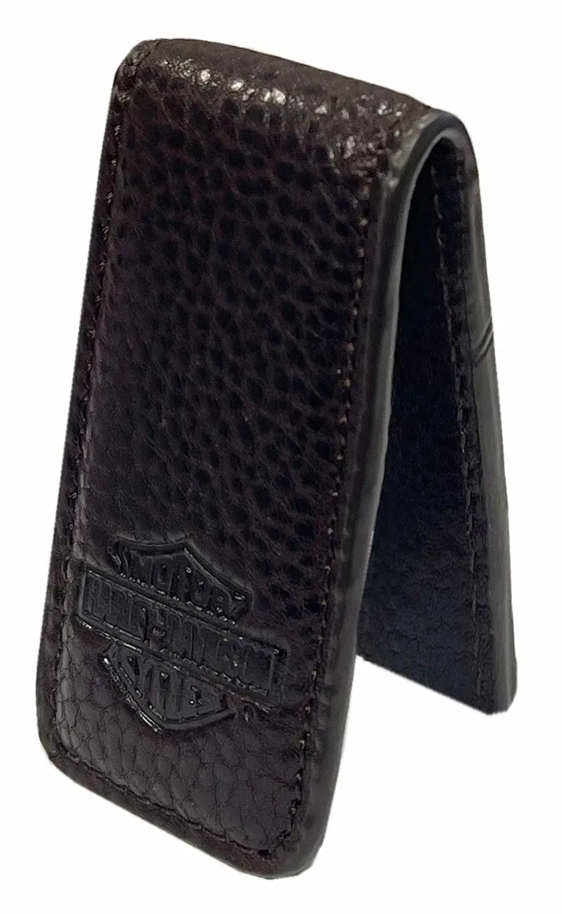 Men's Bar & Shield Leather Magnetic Money Clip - Dark Red Brown