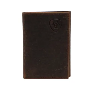 Men's Brown Ariat Trifold Wallet Shield Logo A3547502