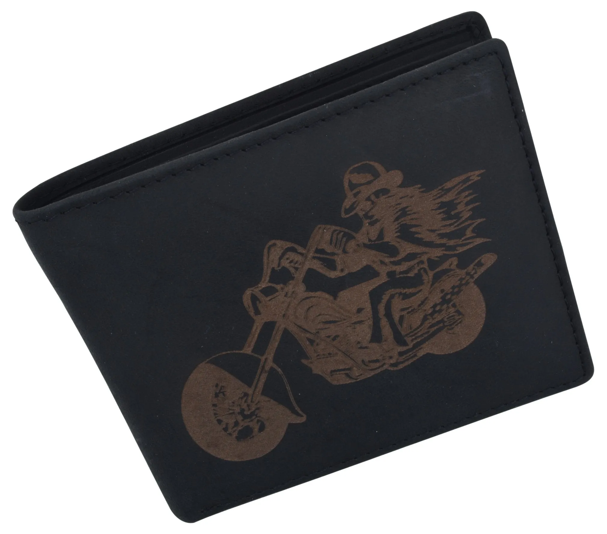 Men's Motorcycle Biker Logo RFID Blocking Genuine Leather Bifold Wallet /53HTC Biker