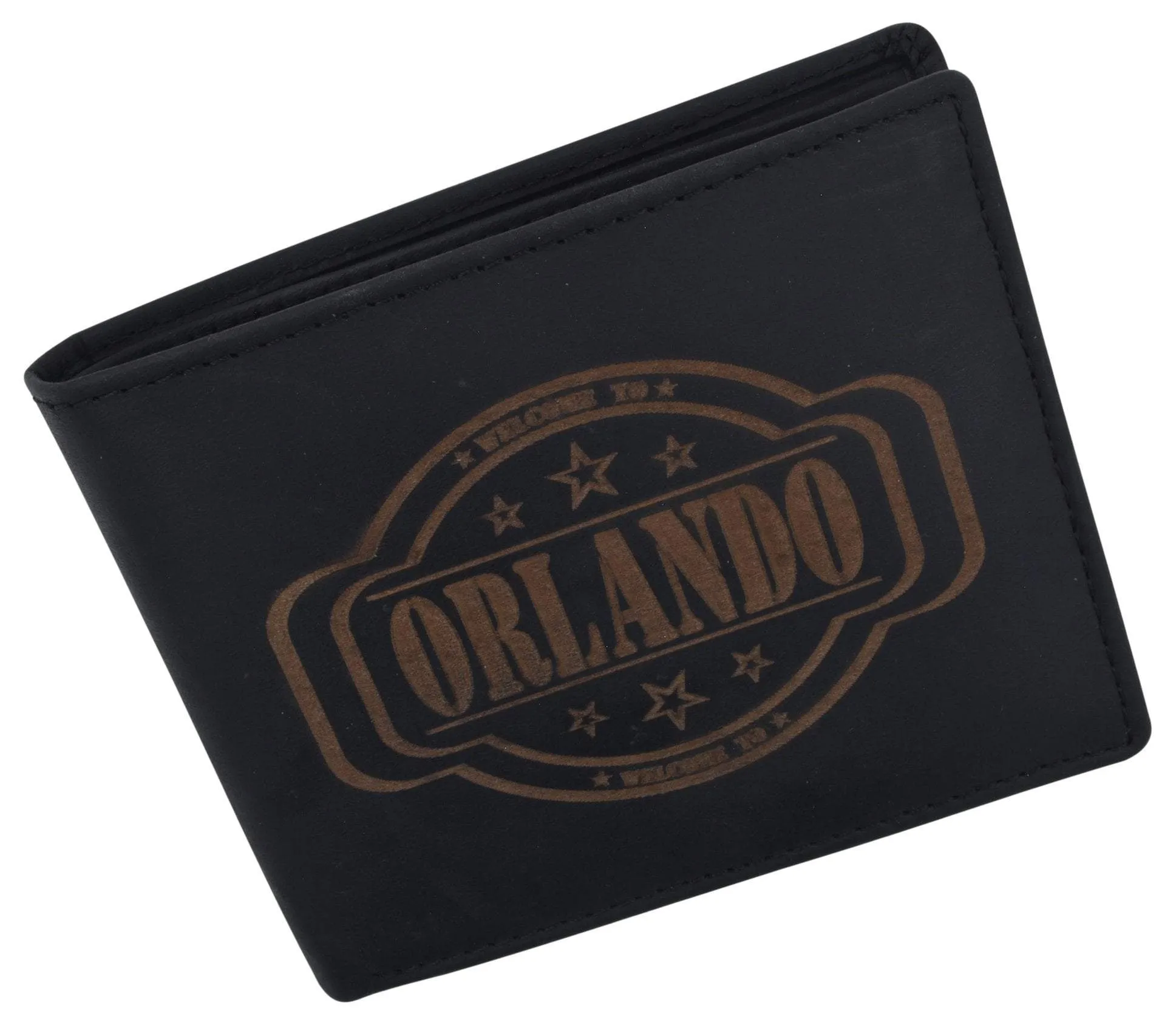 Mens Orlando Printed Logo RFID Cowhide Leather Mens RFID Wallet