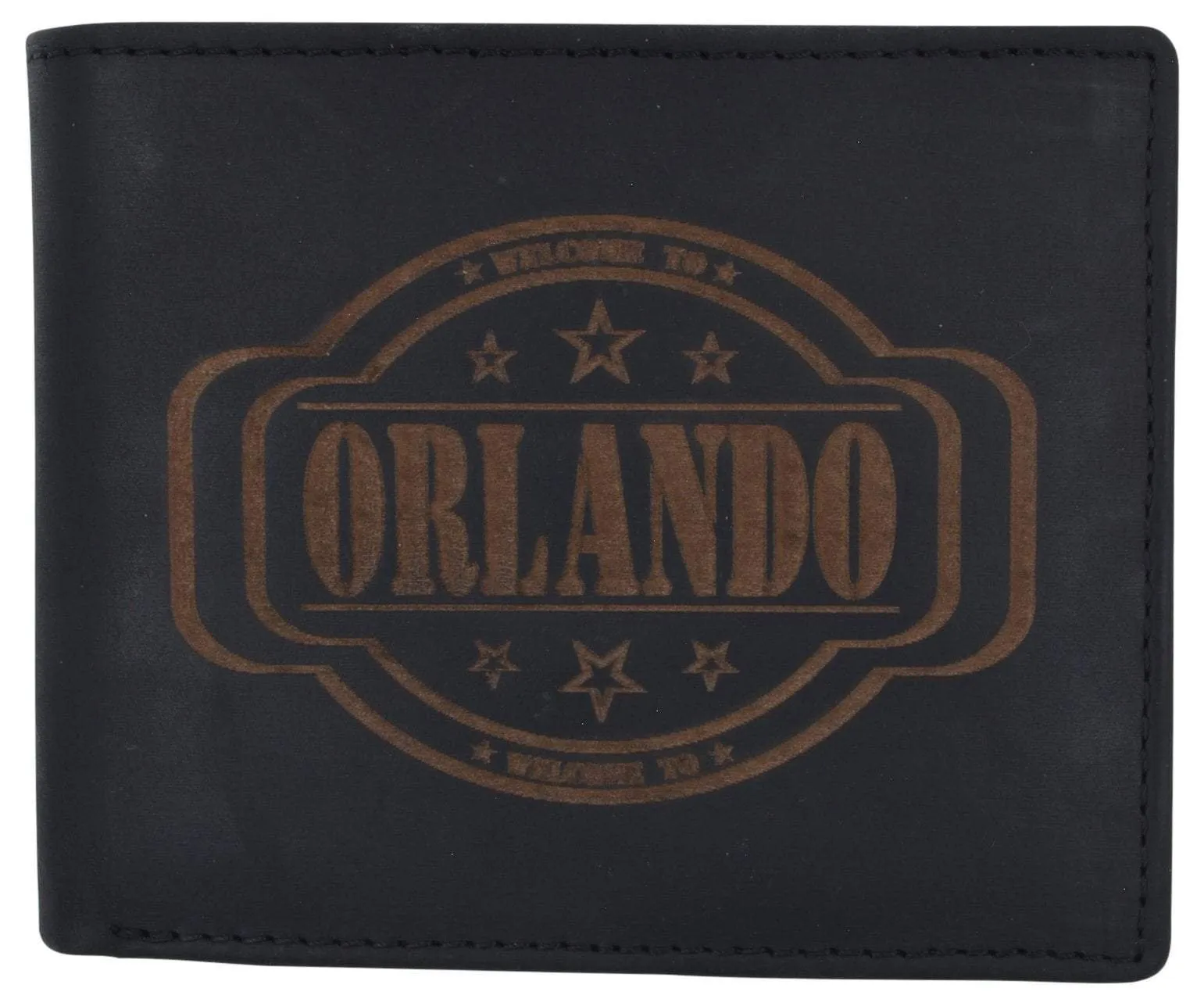 Mens Orlando Printed Logo RFID Cowhide Leather Mens RFID Wallet