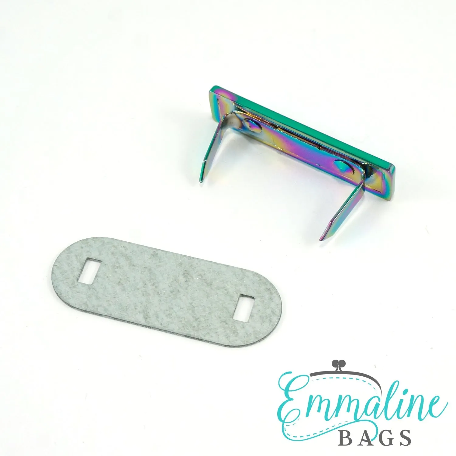 Metal Bag Label: "handmade" in Iridescent Rainbow Finish