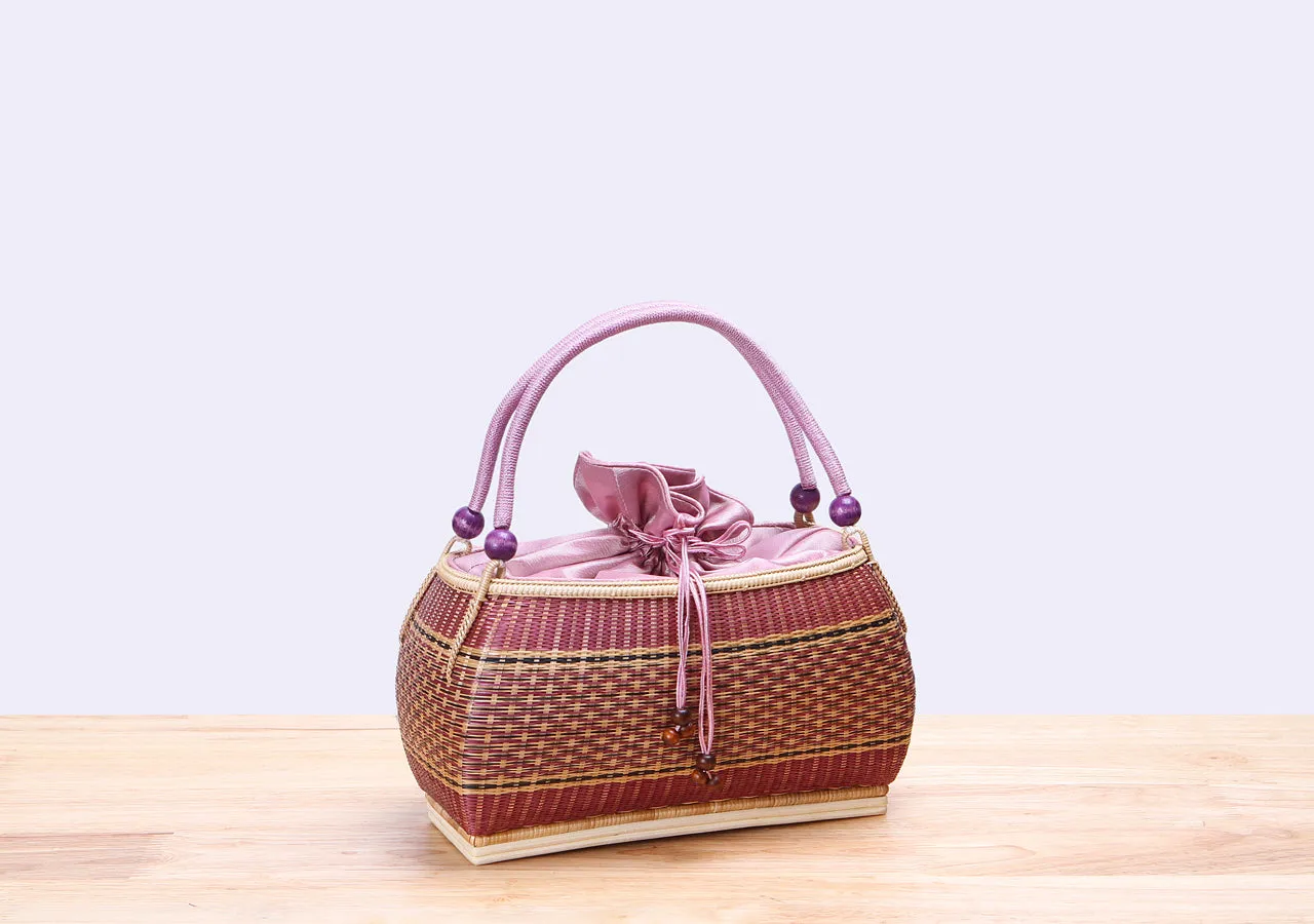 Mini Bamboo wicker handbag (Pink)