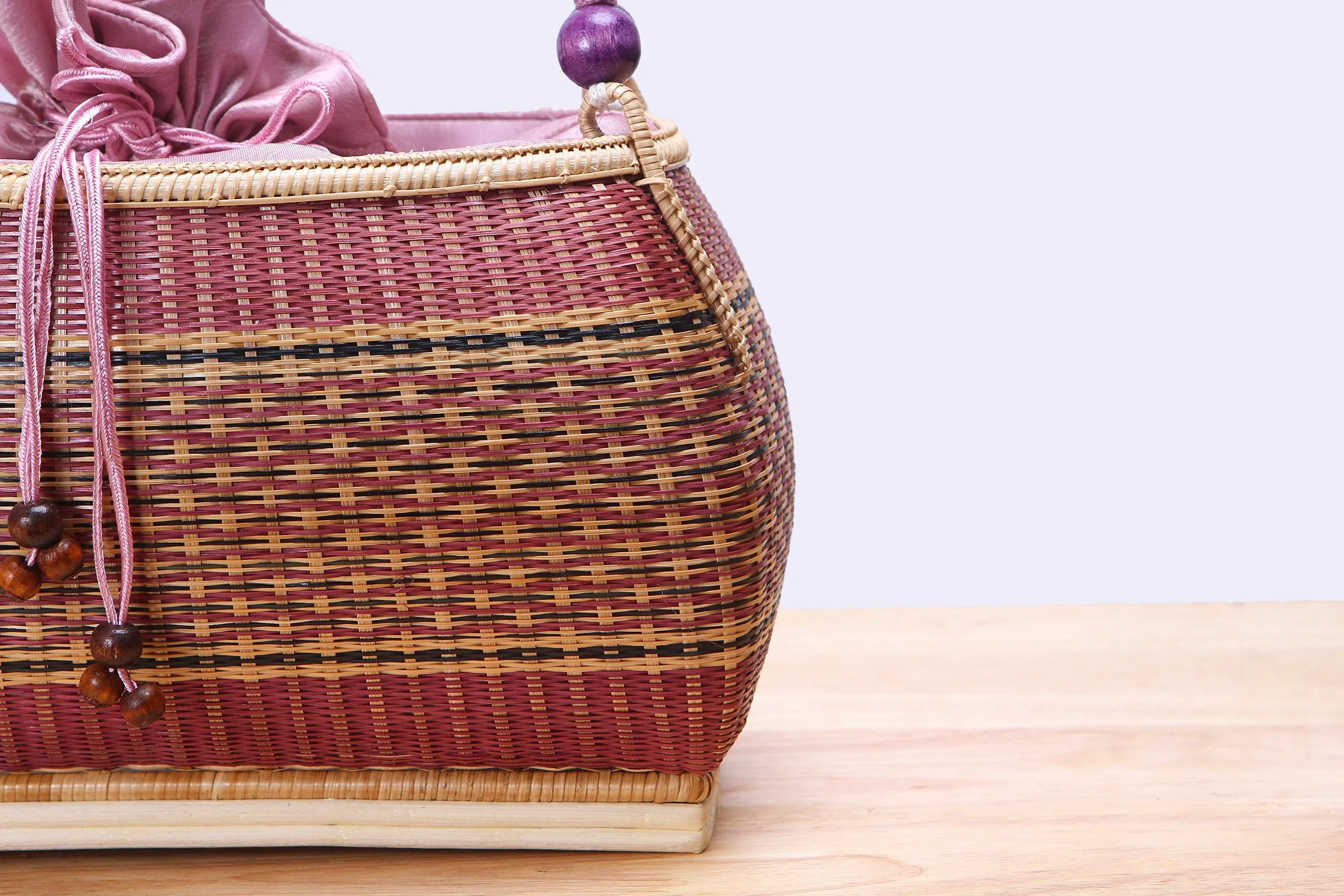 Mini Bamboo wicker handbag (Pink)