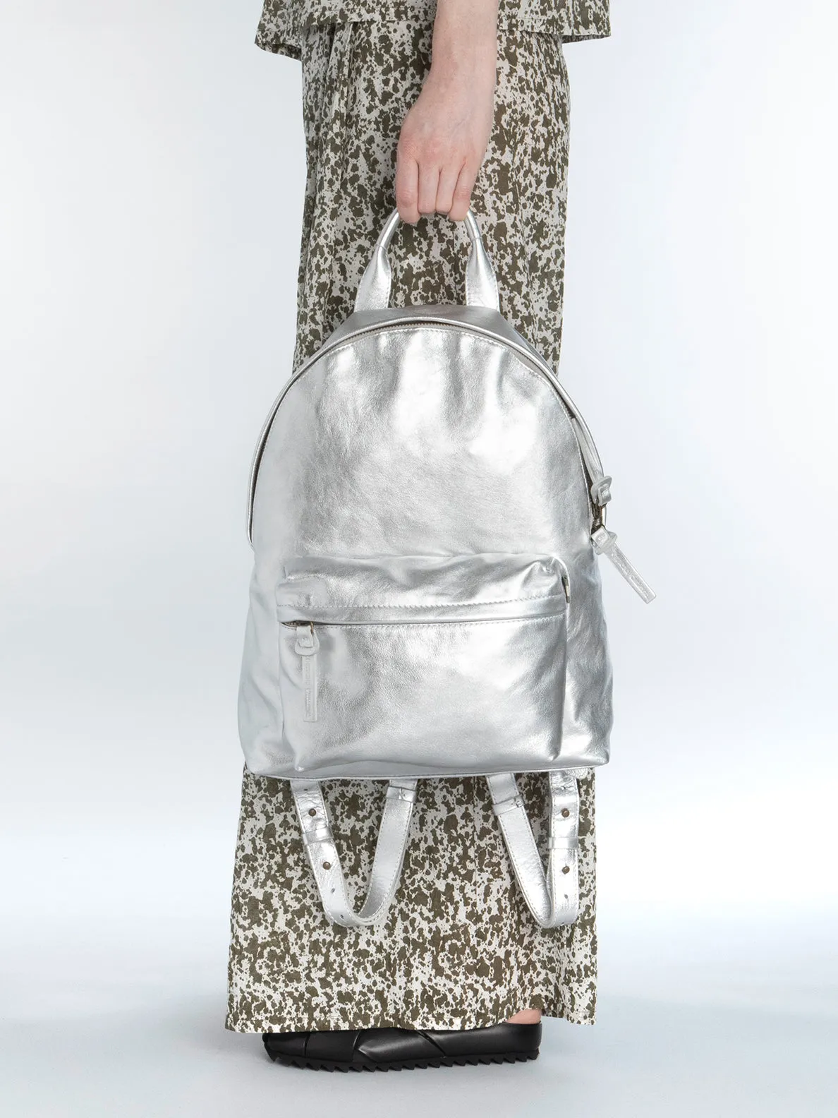 MINI PACK - Silver Leather Backpack