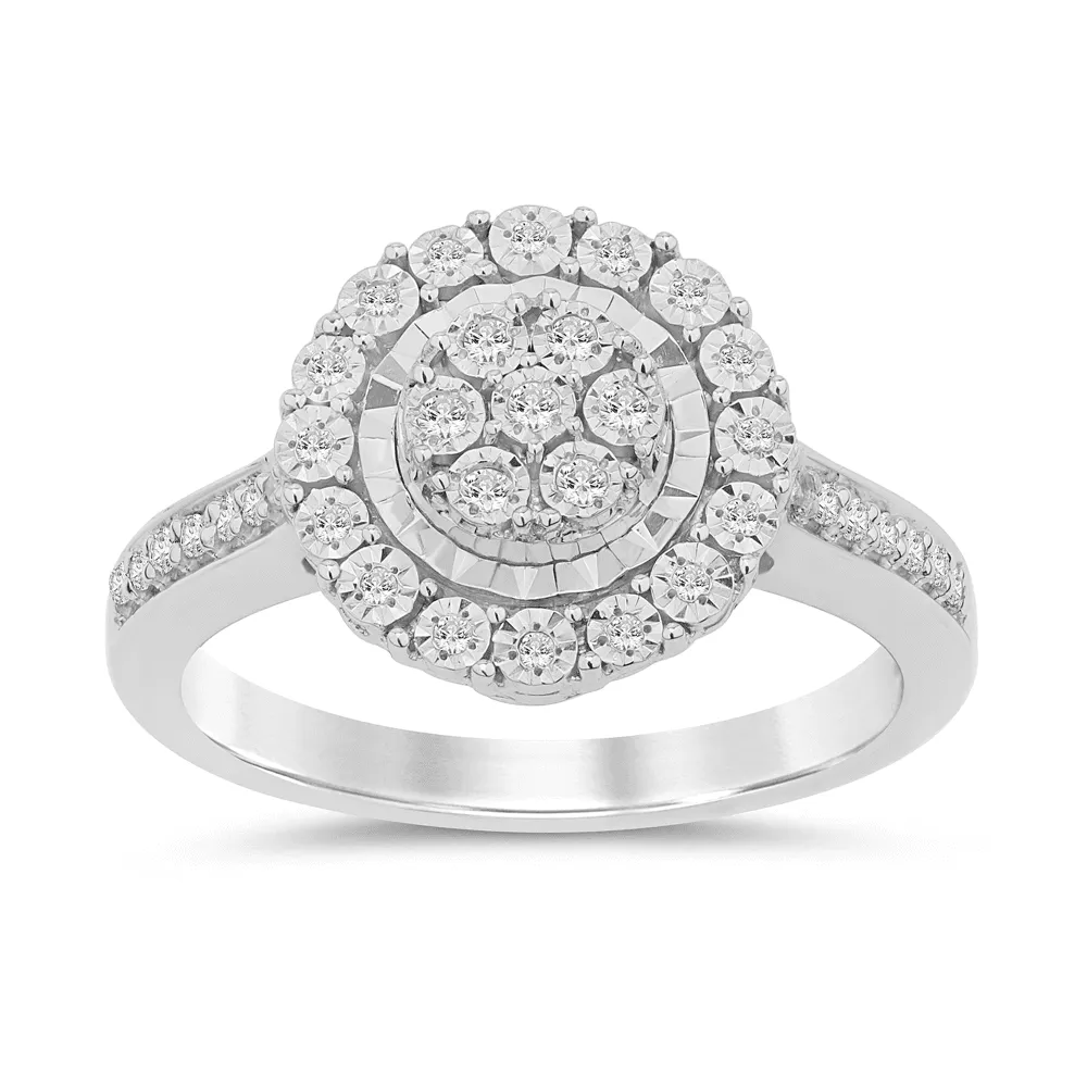 Miracle Halo Ring with 0.15ct of Diamonds in Sterling Silver