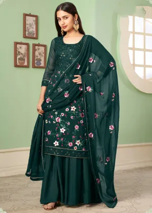 Multi Thread Ingenious Dark Green Georgette Palazzo Salwar Suit