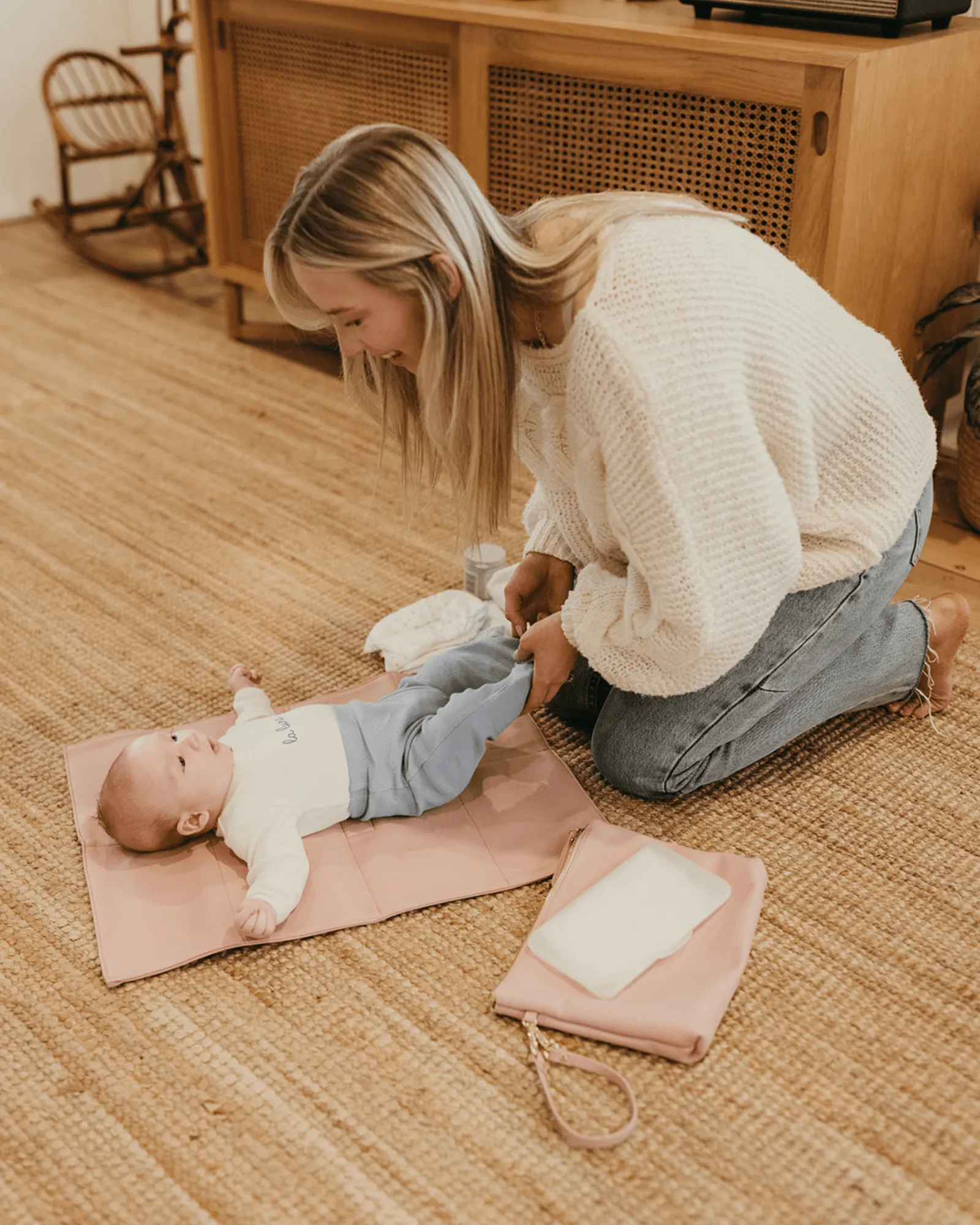 Nappy Changing Pouch - Pink Vegan Leather