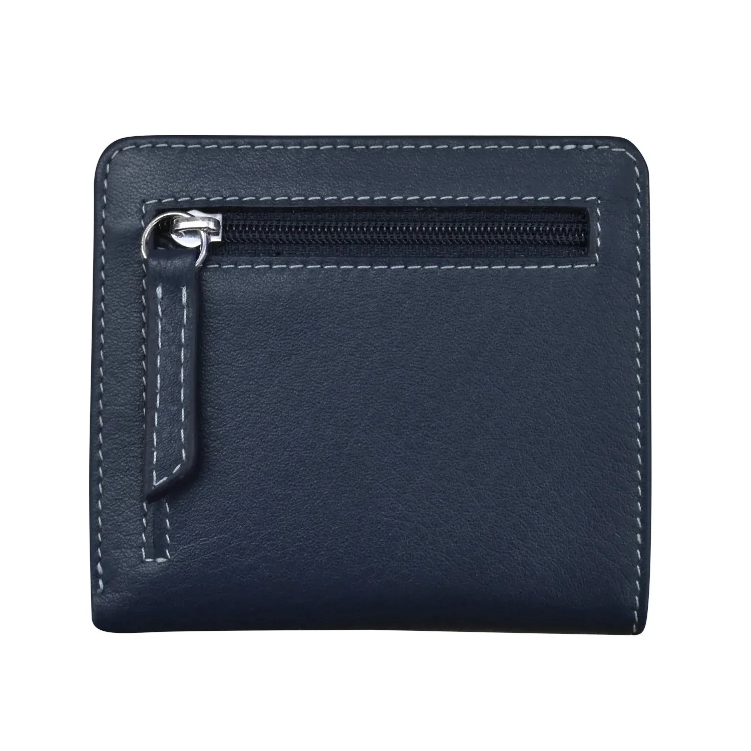 Navy/Chamray-Two Tone Mini Bifold Rfid Leather Wallet