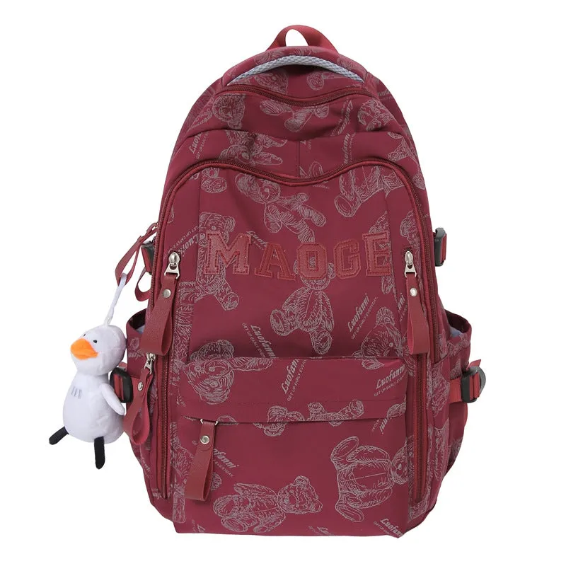 New Backpack Fashion Bear Printed Schoolbag NEWn Retro College Student Junior High School and College Student Backpack Wholesale