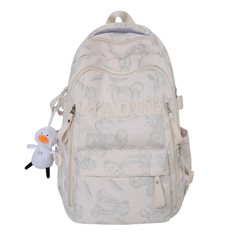 New Backpack Fashion Bear Printed Schoolbag NEWn Retro College Student Junior High School and College Student Backpack Wholesale