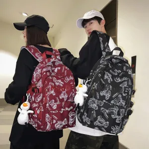 New Backpack Fashion Bear Printed Schoolbag NEWn Retro College Student Junior High School and College Student Backpack Wholesale