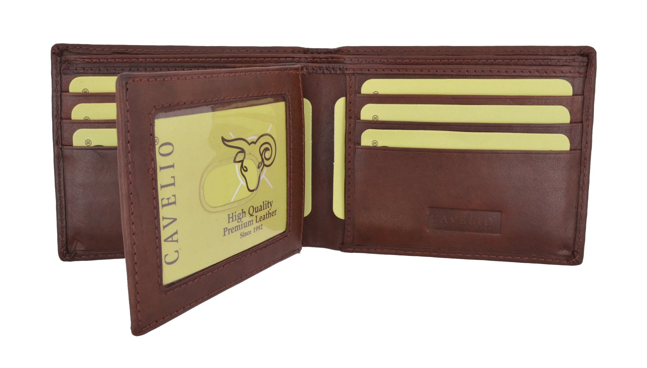 New Cavelio Multi Capacity Middle Flap ID Card Holder Bifold Wallet High Quality Genuine Leather 730052