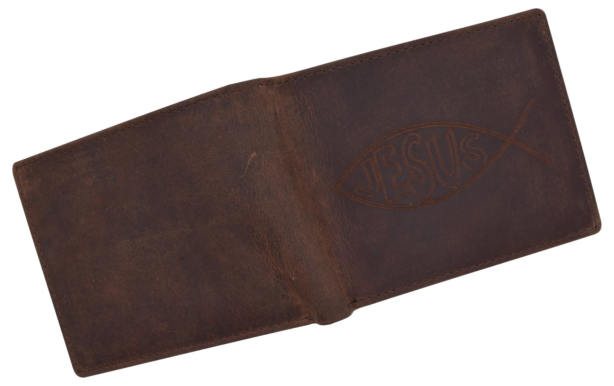 New Men's RFID Jesus Printed Logo Genuine Leather Bifold Wallet /53HTC Jesus