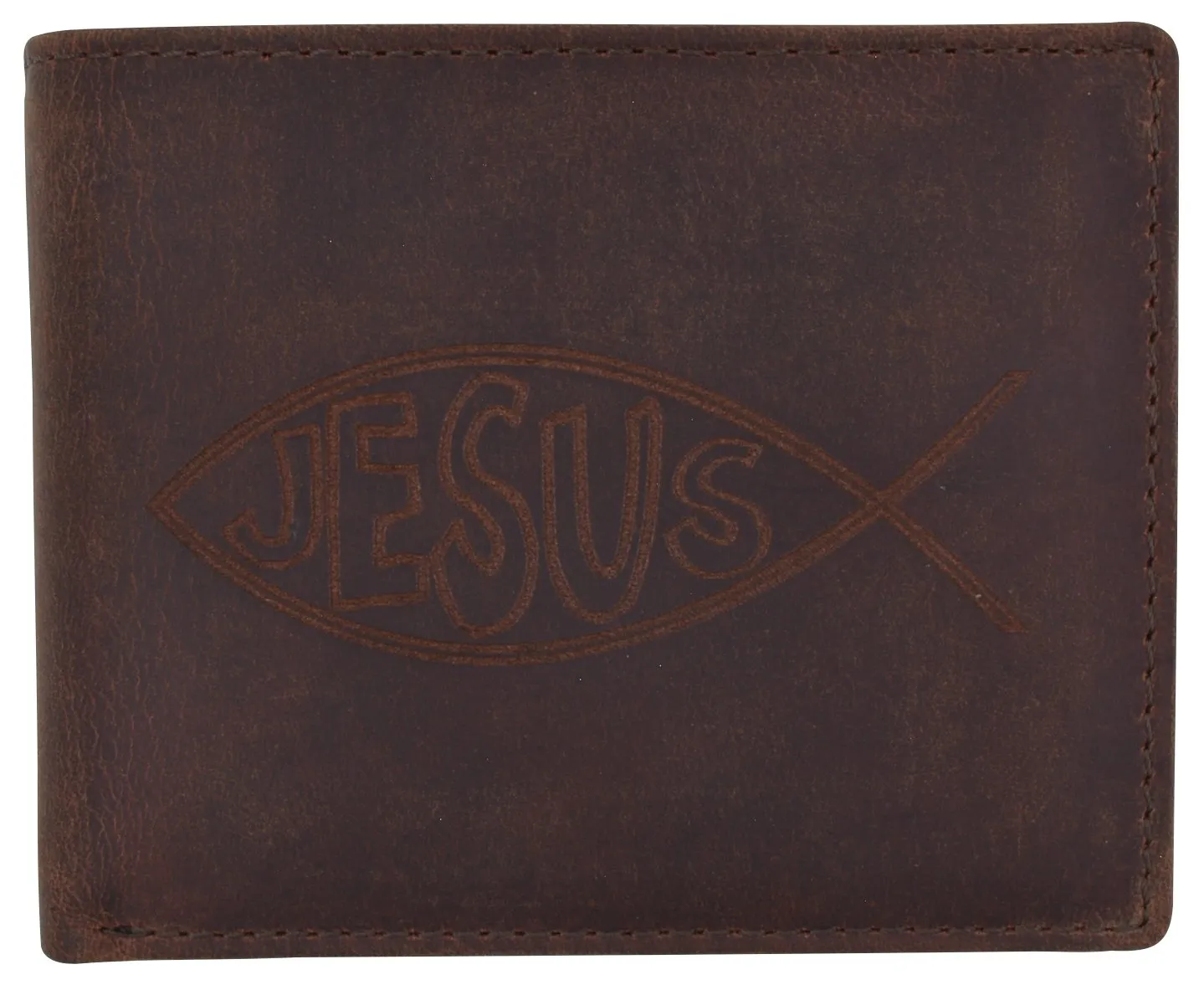 New Men's RFID Jesus Printed Logo Genuine Leather Bifold Wallet /53HTC Jesus