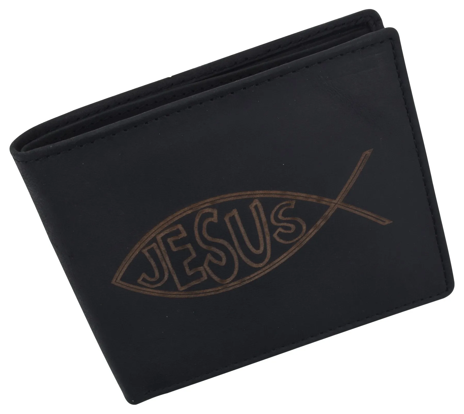 New Men's RFID Jesus Printed Logo Genuine Leather Bifold Wallet /53HTC Jesus