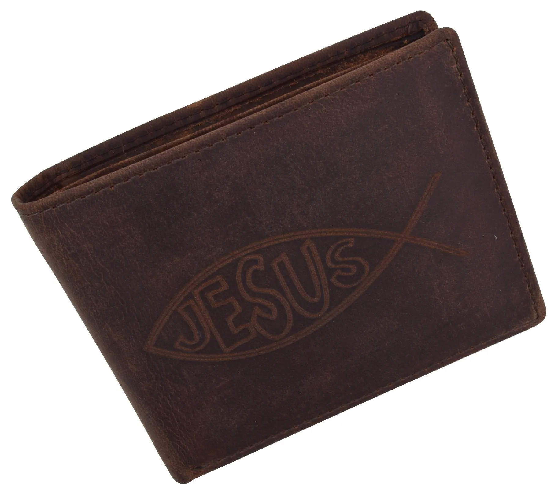 New Men's RFID Jesus Printed Logo Genuine Leather Bifold Wallet /53HTC Jesus