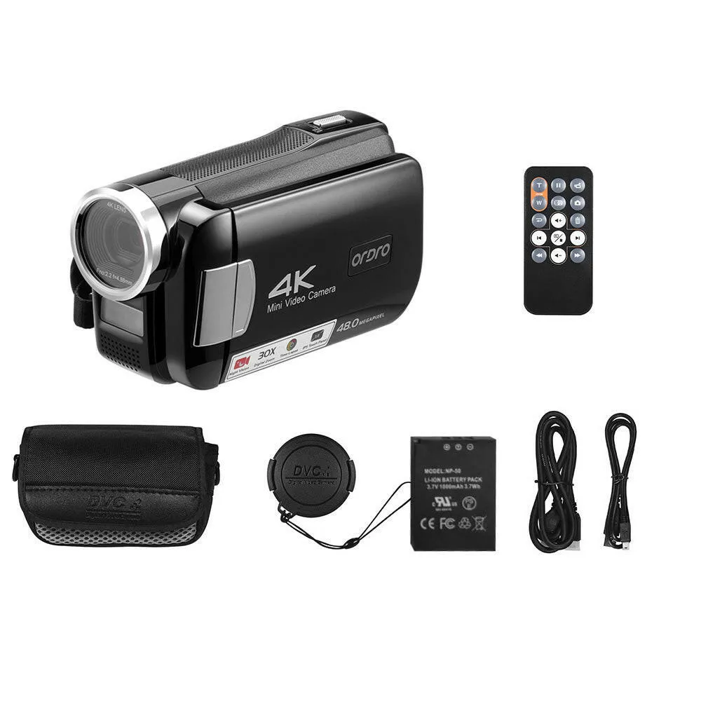 ORDRO AC2 4K Digital Video Camera Camcorder DV Recorder 48MP 30X Digital Zoom IR Night Vision 3.0 Inch IPS Touchscreen with Battery Remote Control Carry Bag