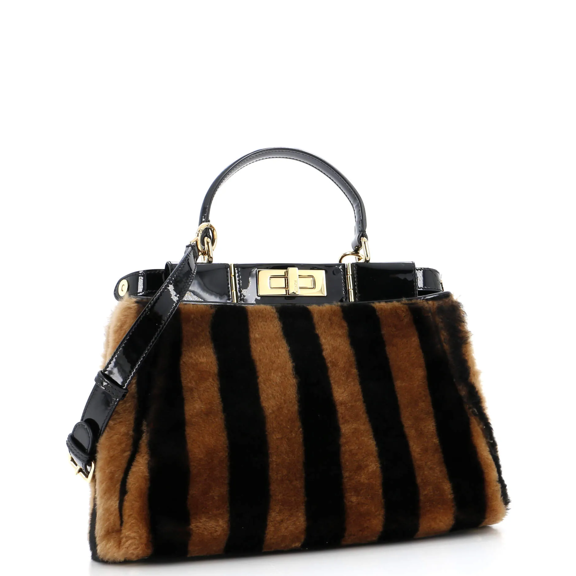 Peekaboo Bag Striped Shearling with Patent Medium