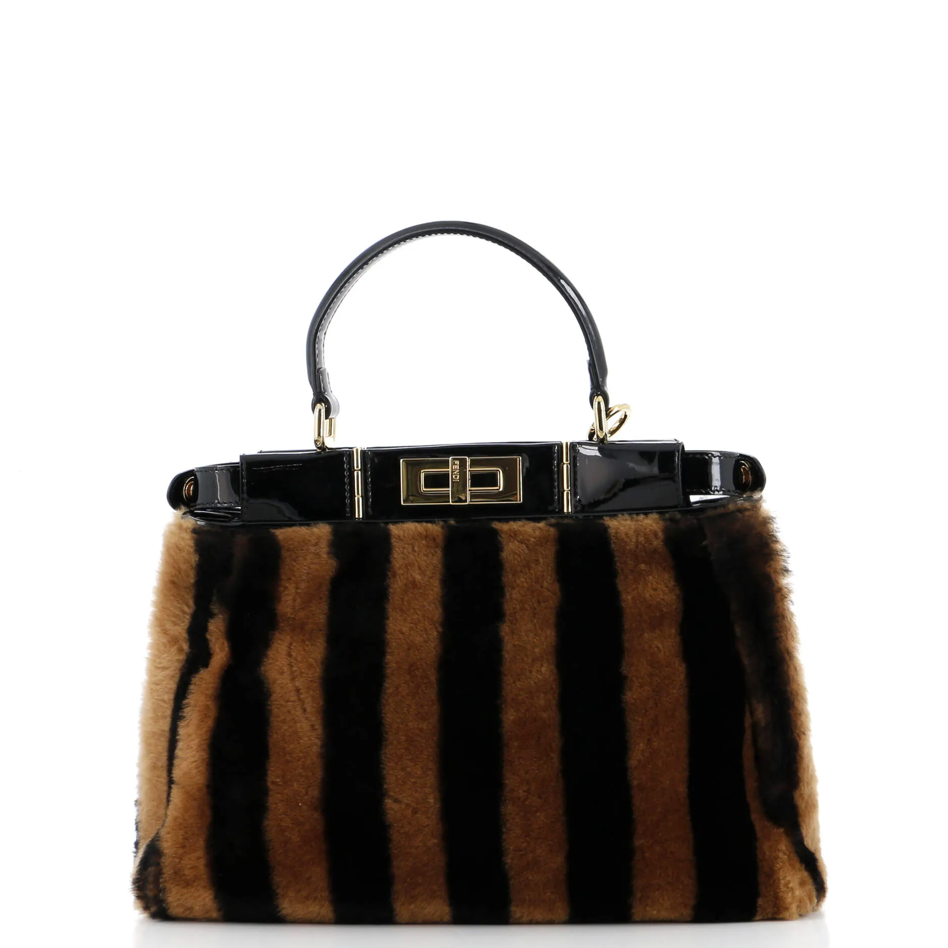 Peekaboo Bag Striped Shearling with Patent Medium