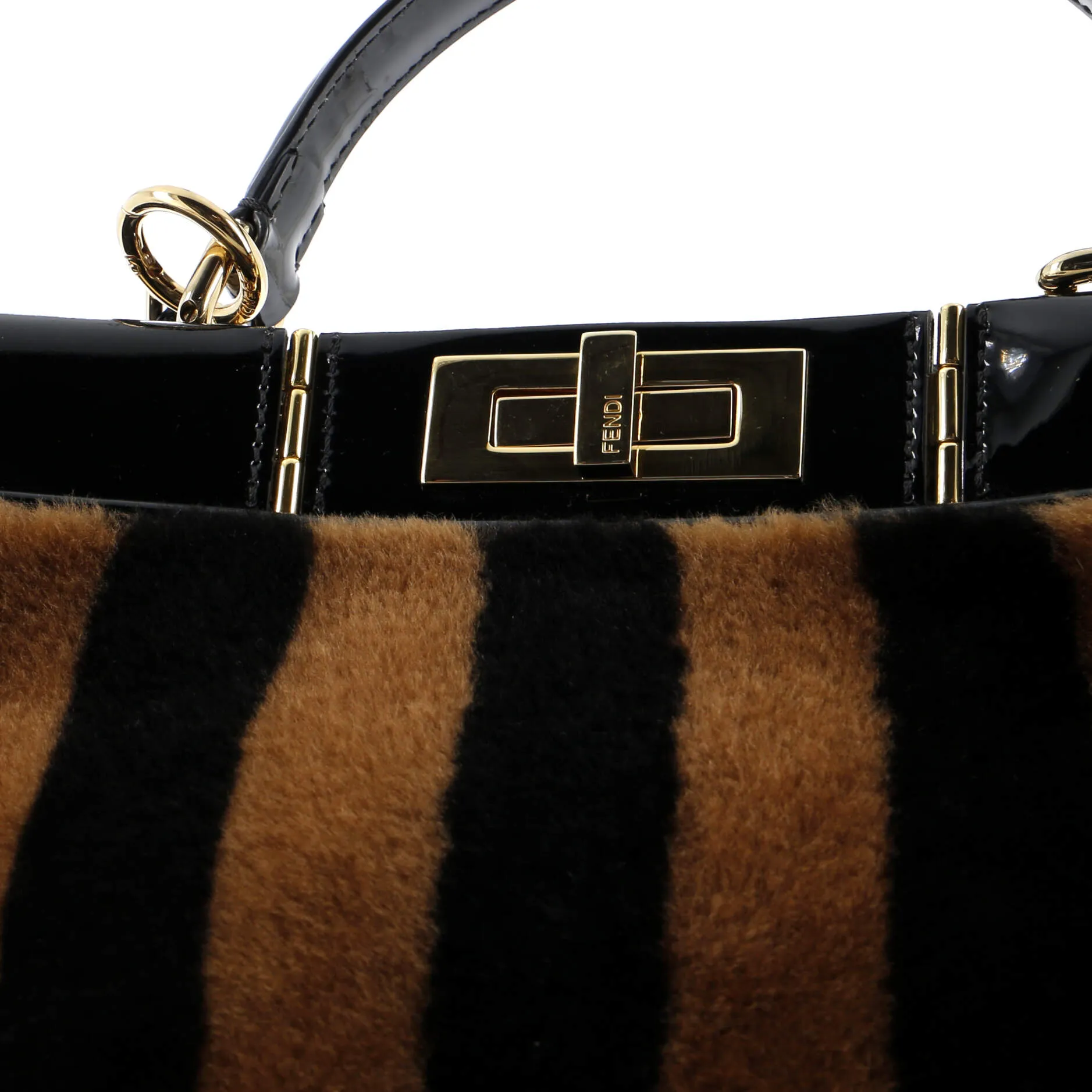 Peekaboo Bag Striped Shearling with Patent Medium