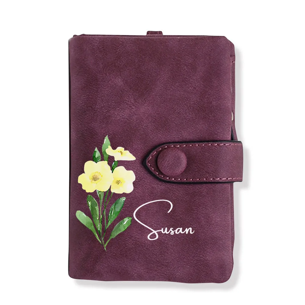 Personalized Name Colorful Birth Flower Wallet Card Holder Birthday Gift for her