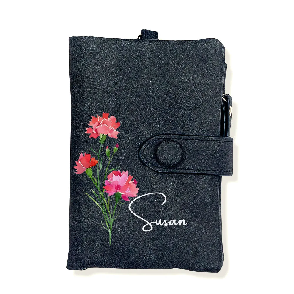 Personalized Name Colorful Birth Flower Wallet Card Holder Birthday Gift for her