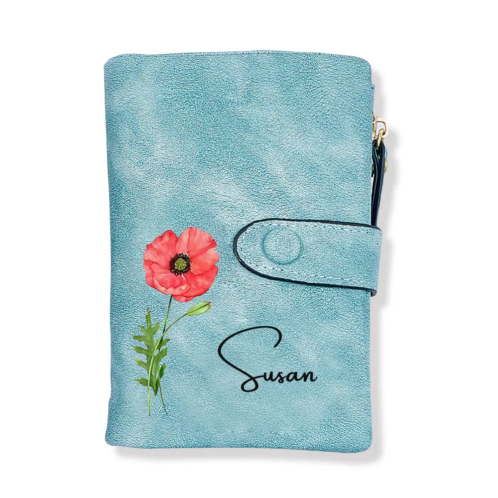 Personalized Name Colorful Birth Flower Wallet Card Holder Birthday Gift for her