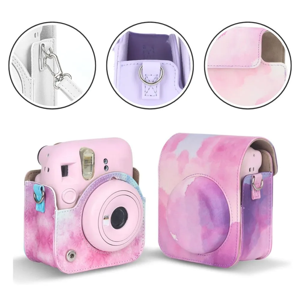 Pikxi BMP12 Fujifilm Instax Mini 12 PU Leather Soft Silicone Protective Camera Case Bag with Shoulder Strap