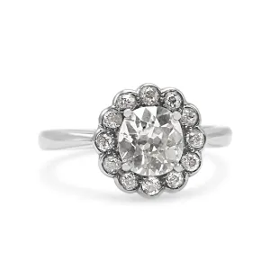 Platinum Handmade 1.85ct Old Brilliant Cut Diamond Cluster Ring