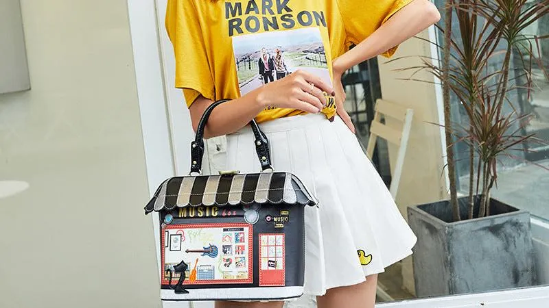 Printed small house handbag for women