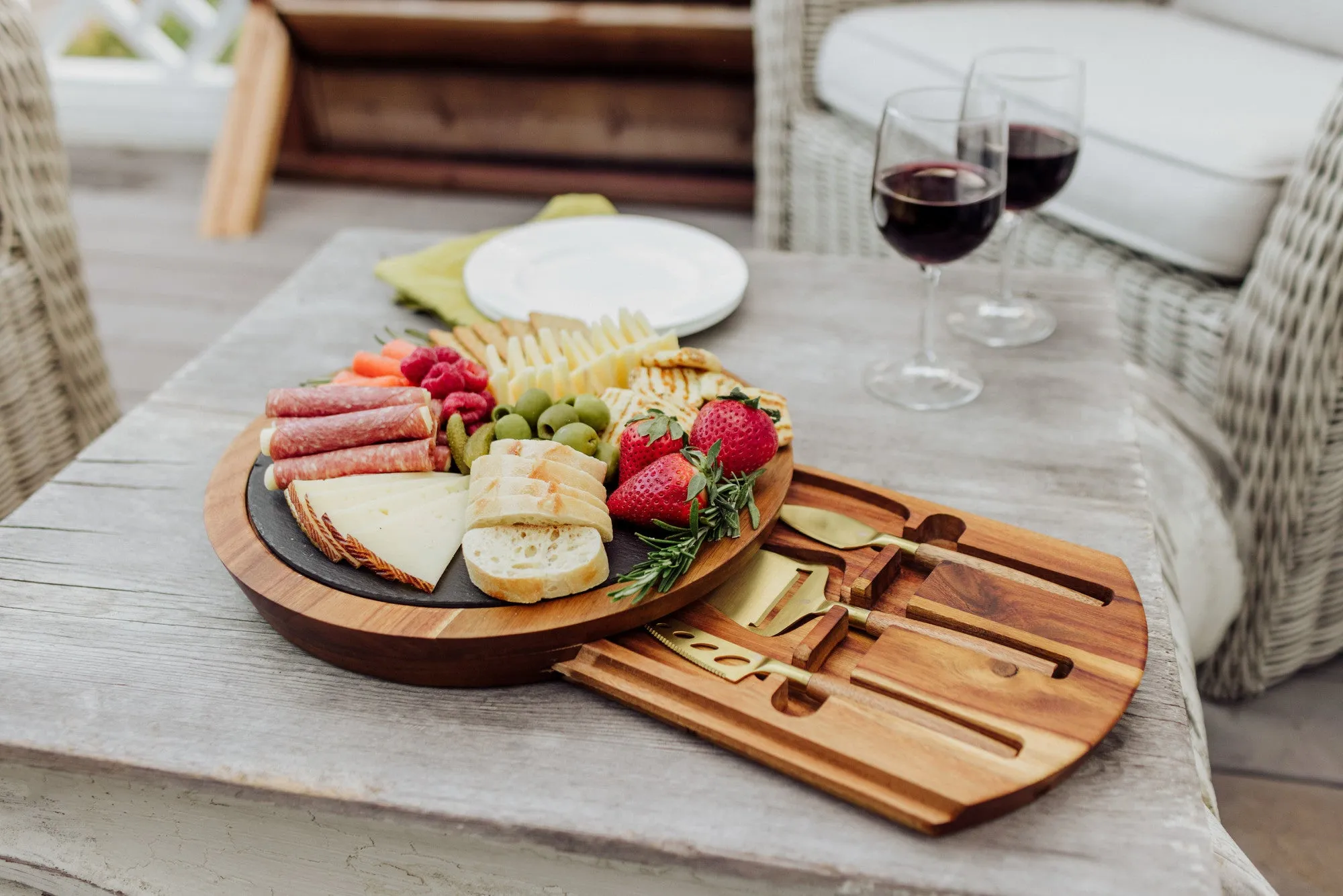 Purdue Boilermakers - Insignia Acacia and Slate Serving Board with Cheese Tools