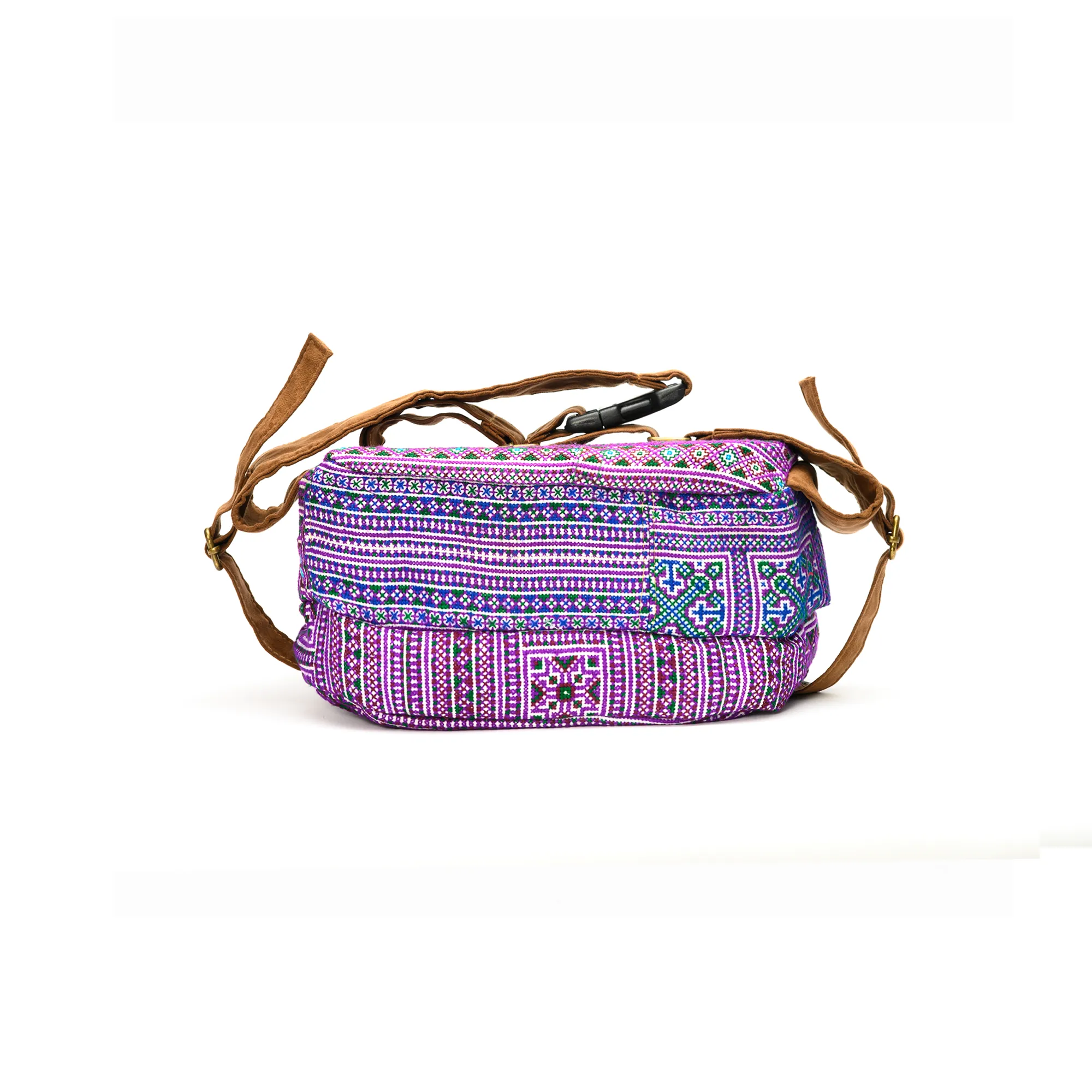 Purple Waist bag, embroidery and faux leather