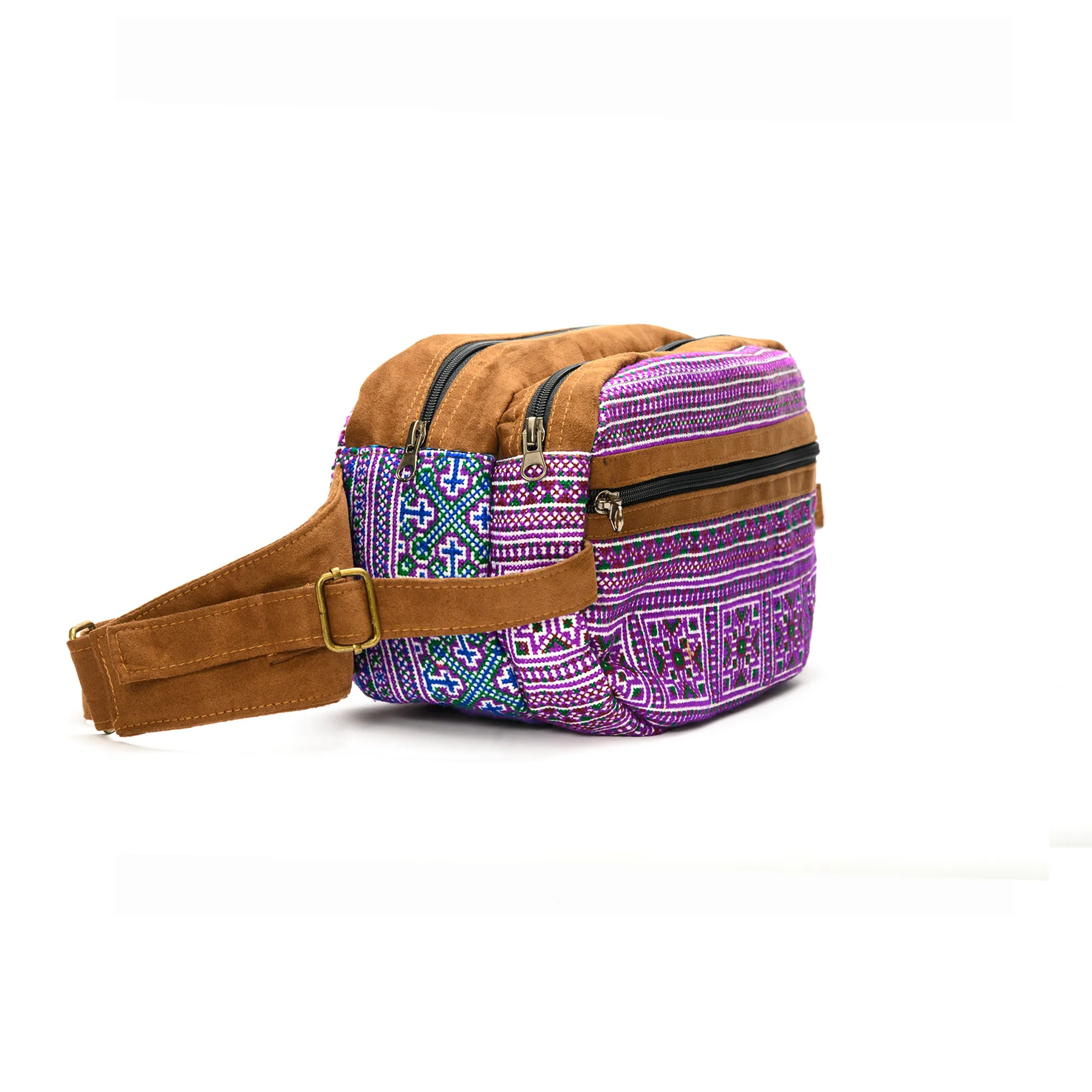 Purple Waist bag, embroidery and faux leather