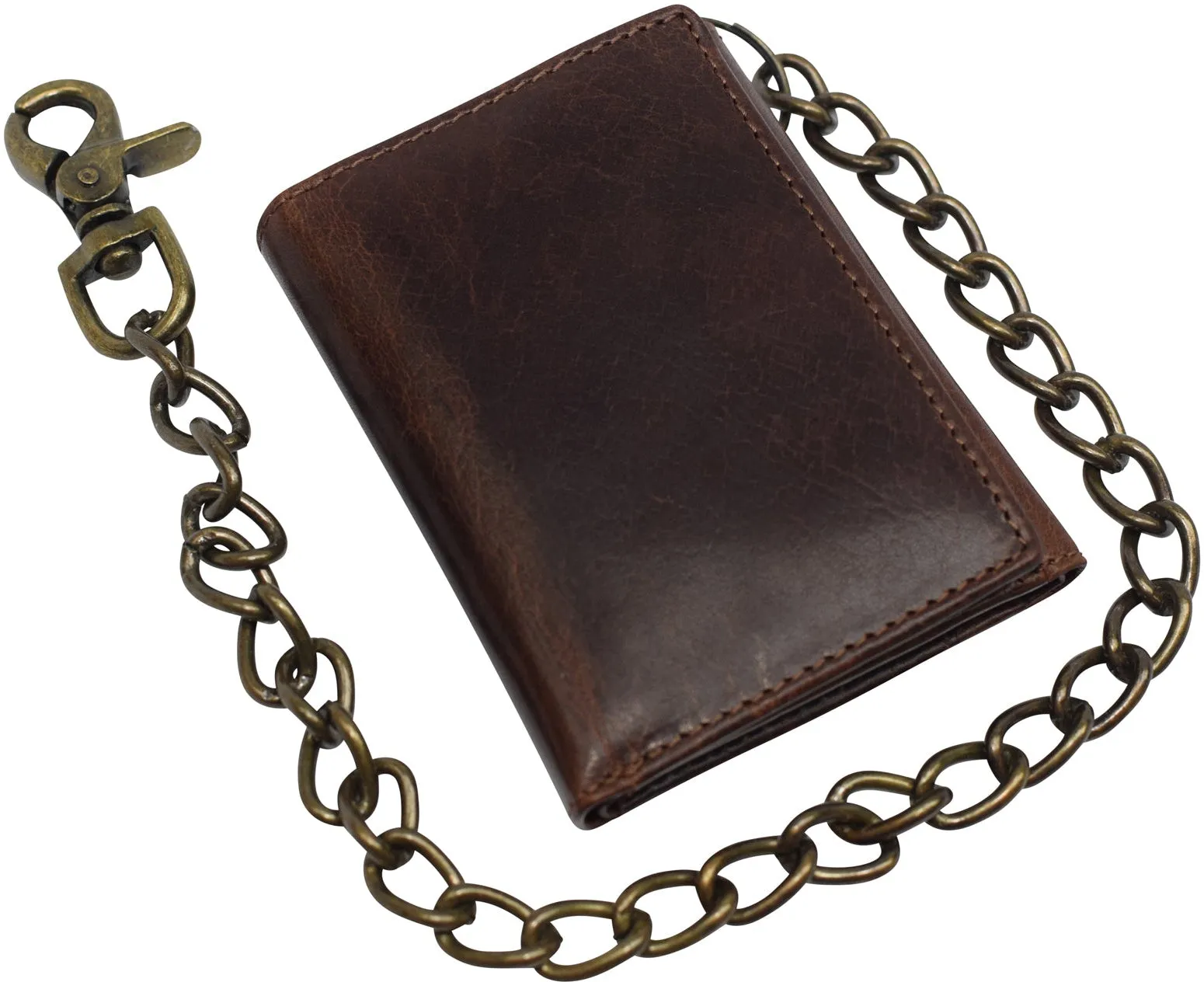 RFID Blocking Men's Tri-fold Vintage Biker Vintage Buffalo Leather Steel Chain Wallet Snap closure