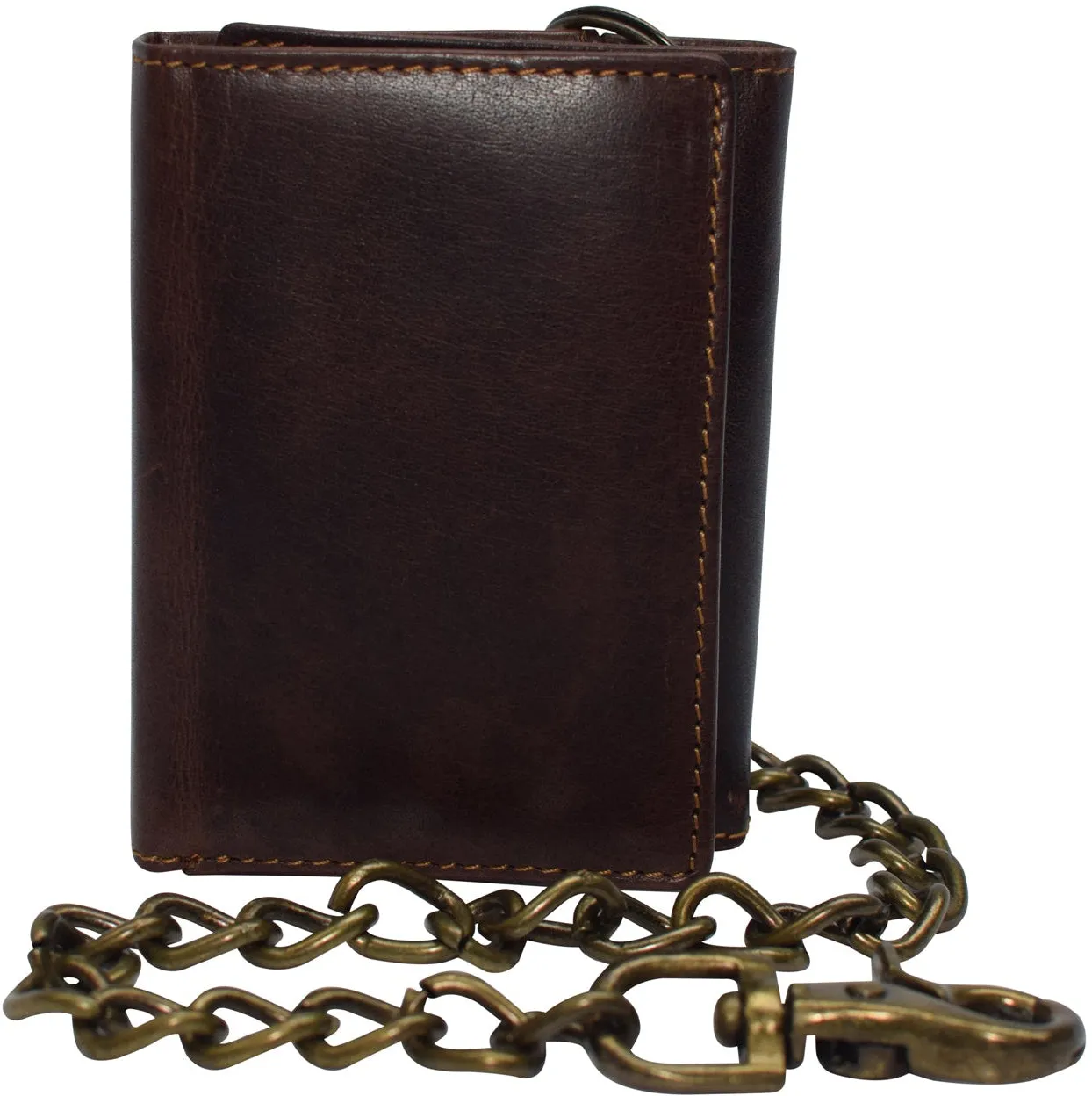 RFID Blocking Men's Tri-fold Vintage Biker Vintage Buffalo Leather Steel Chain Wallet Snap closure