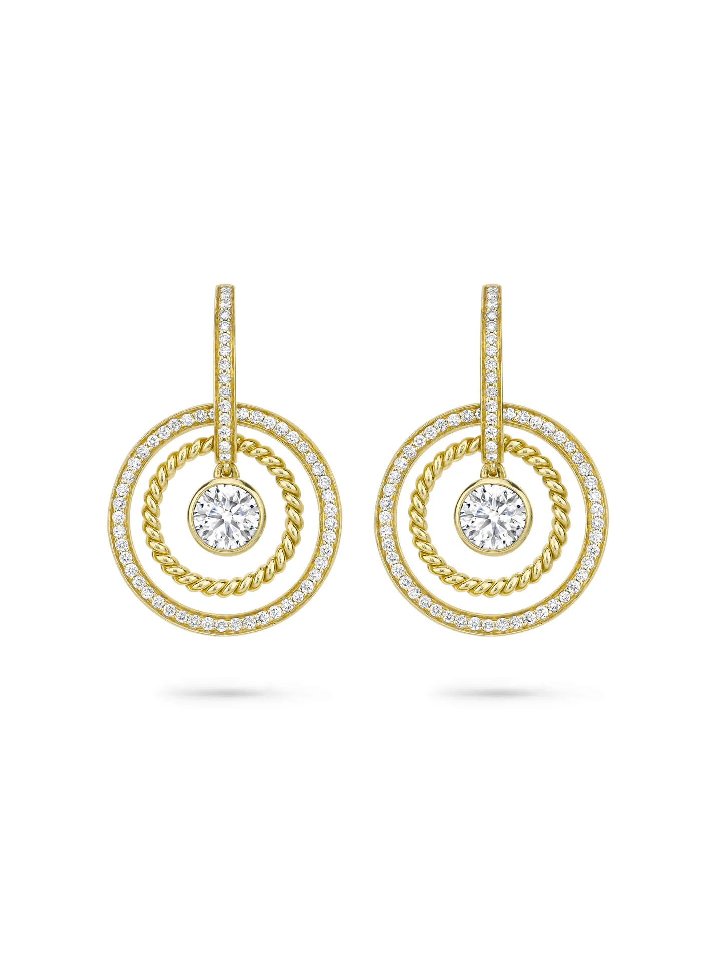 Roulette Single Stone Yellow Gold Drop Earrings