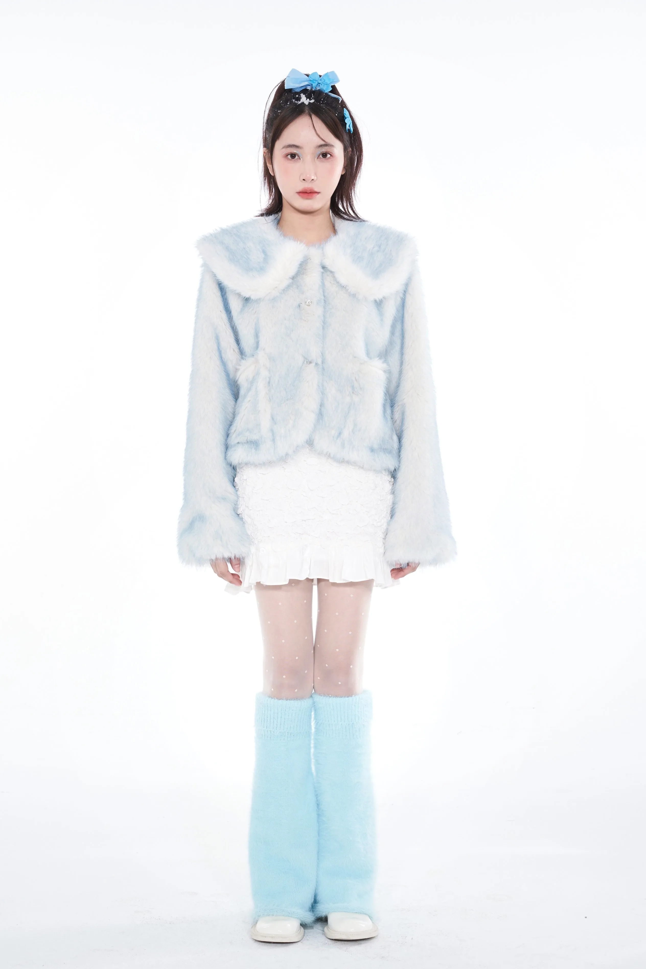 Runway Sweet Faux Fox Fur Light Pastel Blue & Purple Jackets Coats