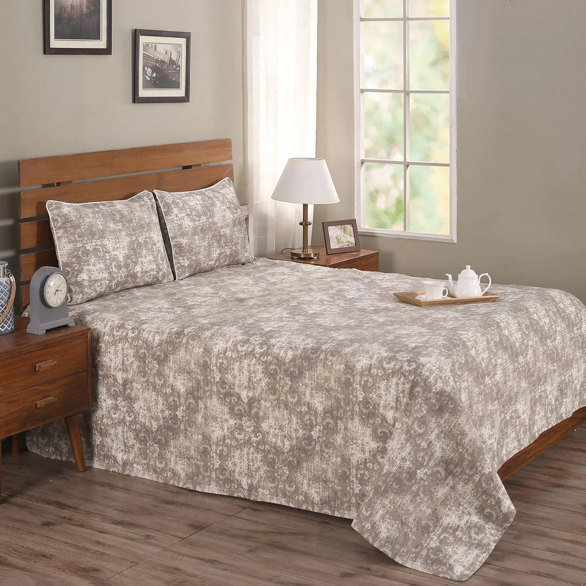 Rustic Clash Hyper Graphic Neutral Printed 3 Pc Bed Cover Set