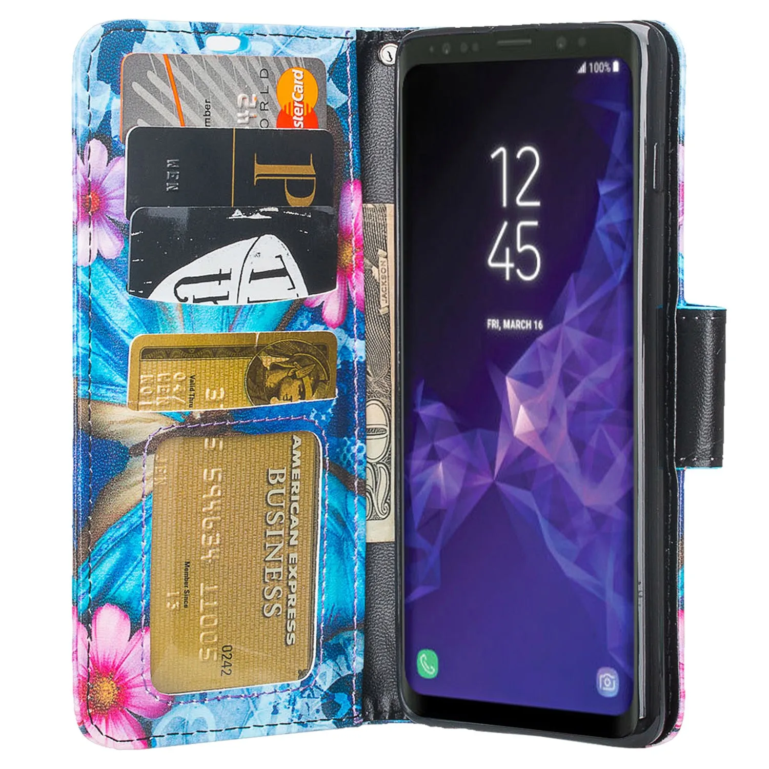 Samsung Galaxy S10 Plus Case, Galaxy S10  Wallet Case, Wrist Strap Pu Leather Wallet Case [Kickstand] with ID & Credit Card Slots - Blue Butterfly