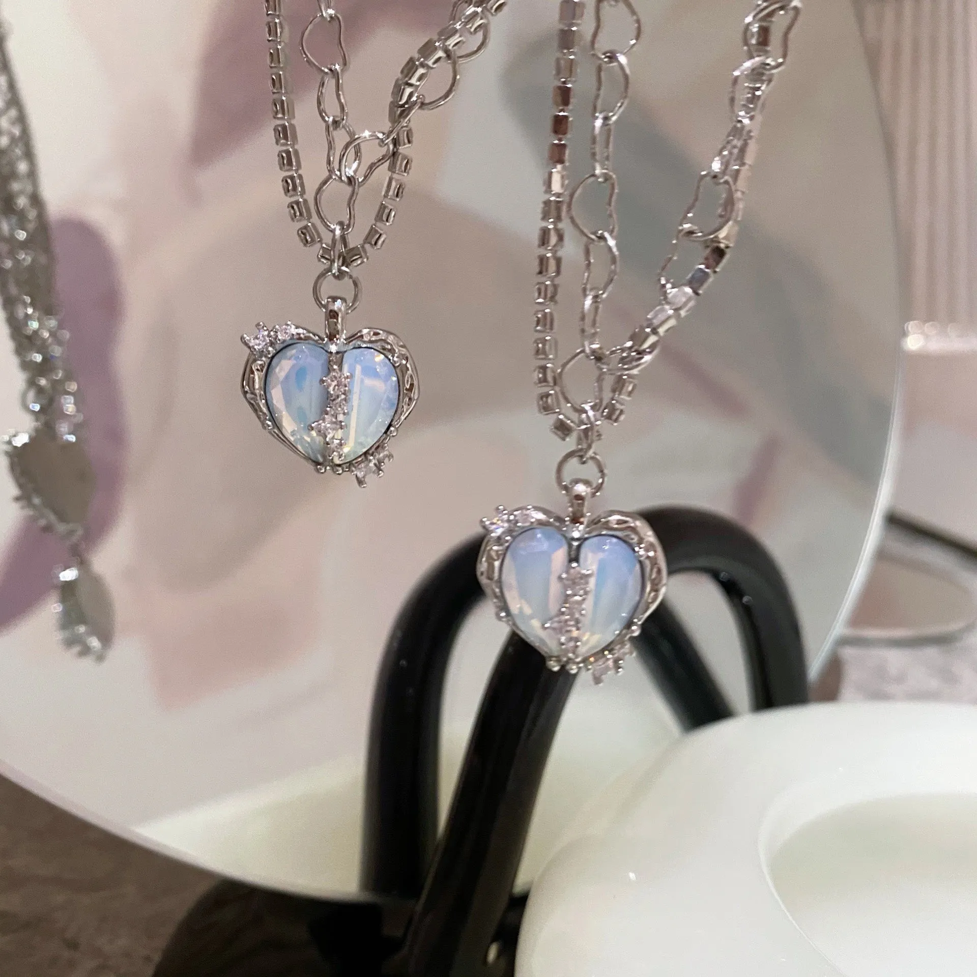 Sea Salt Silver Blue Heart Cystal Pendant Necklace