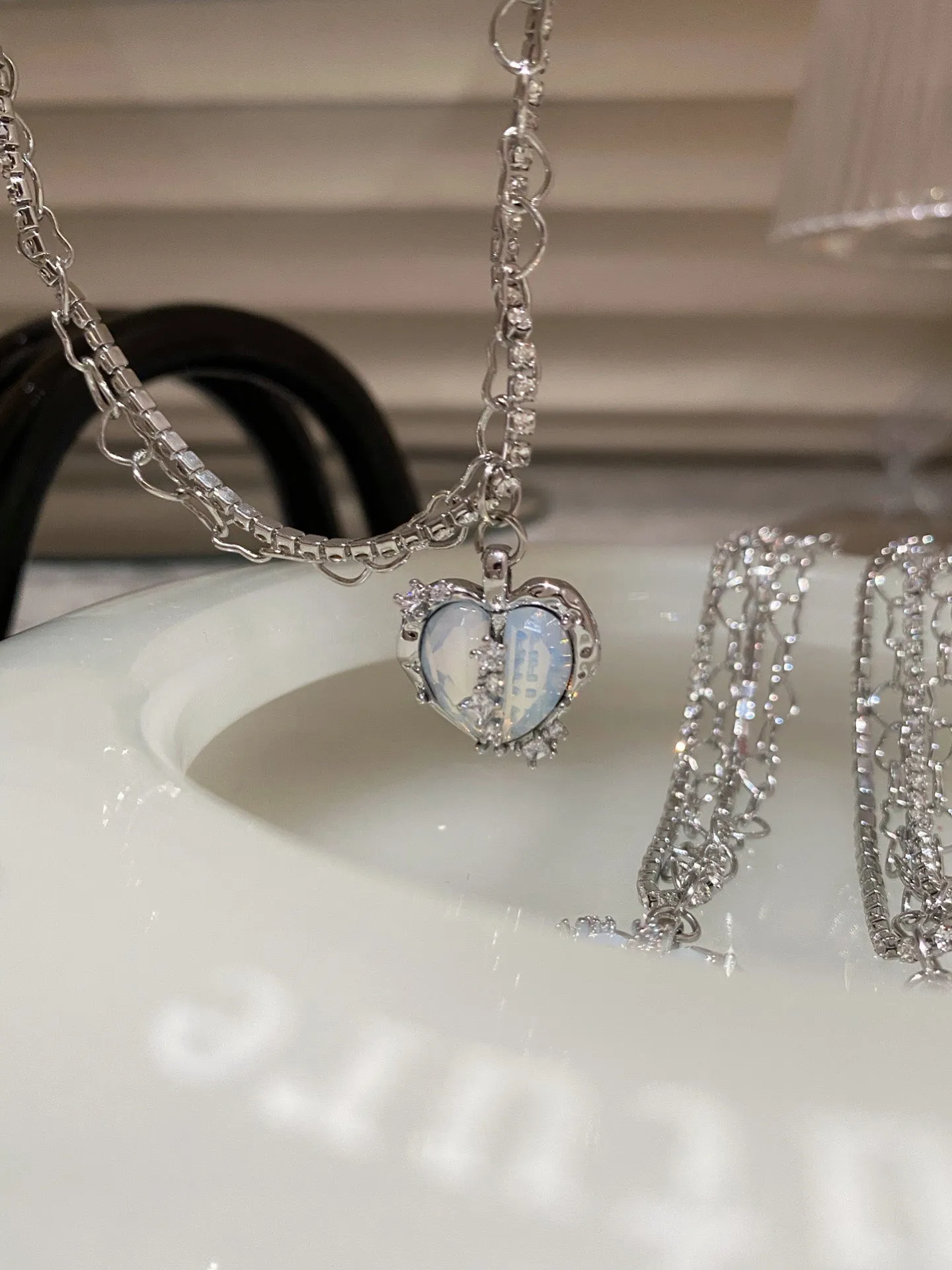 Sea Salt Silver Blue Heart Cystal Pendant Necklace