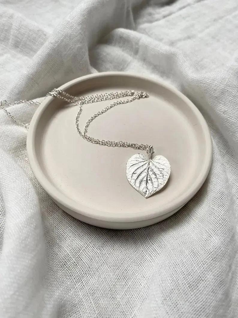 Silver heart leaf pendant by Earth Fire Jewellery