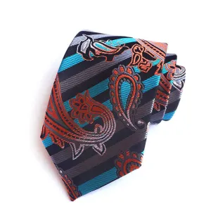 Skyblue & Orange Men's Ingenious Paisley Necktie