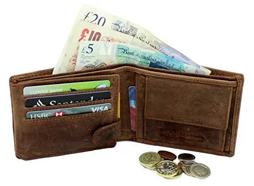 STARHIDE Mens RFID Blocking Distressed Hunter Leather Notecase Wallet Coins And Id Card Holder Gift Boxed 1060 Brown