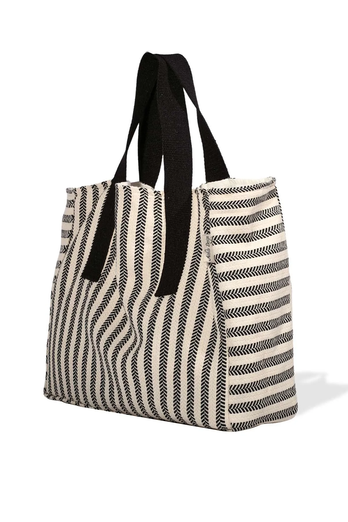 Striped Hand ShoulderTote Bag Casual Large Capacity Cotton Daily Travel Shopping Bag,C-18