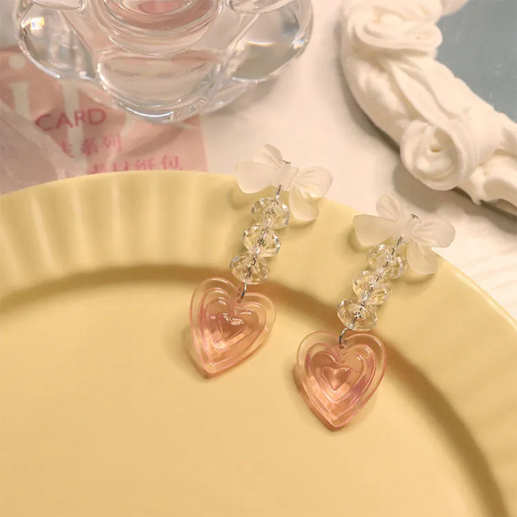 Sweet Baby Girl Heart Bow Crystal Earrings